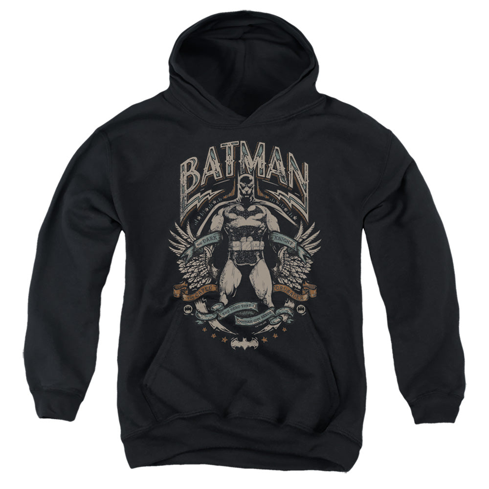 The Batman (2022) Gotham Hero On Black - Youth Hoodie Youth Hoodie (Ages 8-12) Batman   