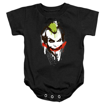 Black baby bodysuit with The Batman (2022) Joker Big Face graphic
