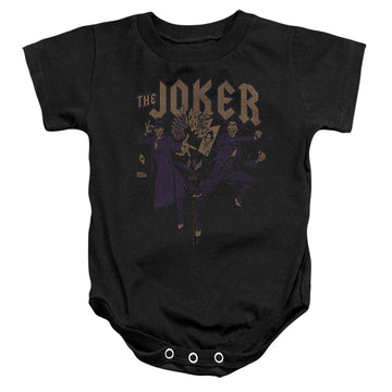 Black baby bodysuit with The Batman (2022) Joker Duo graphic