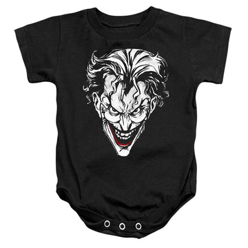 Black baby bodysuit with The Batman (2022) Joker Red On Black graphic