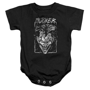 Black baby bodysuit with The Batman (2022) Joker Storm On Black graphic