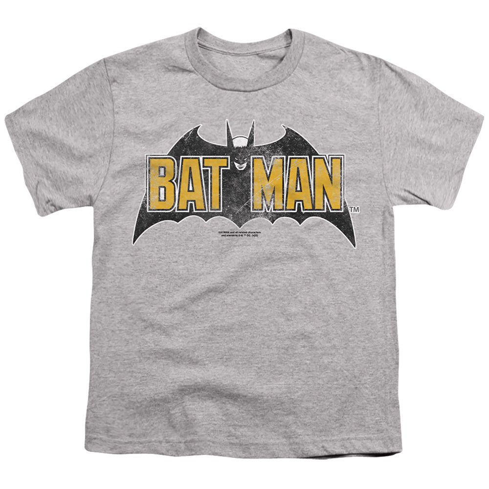 The Batman (2022) Vintage Bat Logo On Gray - Youth T-Shirt Youth T-Shirt (Ages 8-12) Batman   