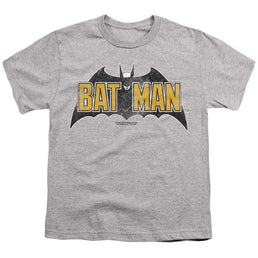 The Batman (2022) Vintage Bat Logo On Gray - Youth T-Shirt Youth T-Shirt (Ages 8-12) Batman   