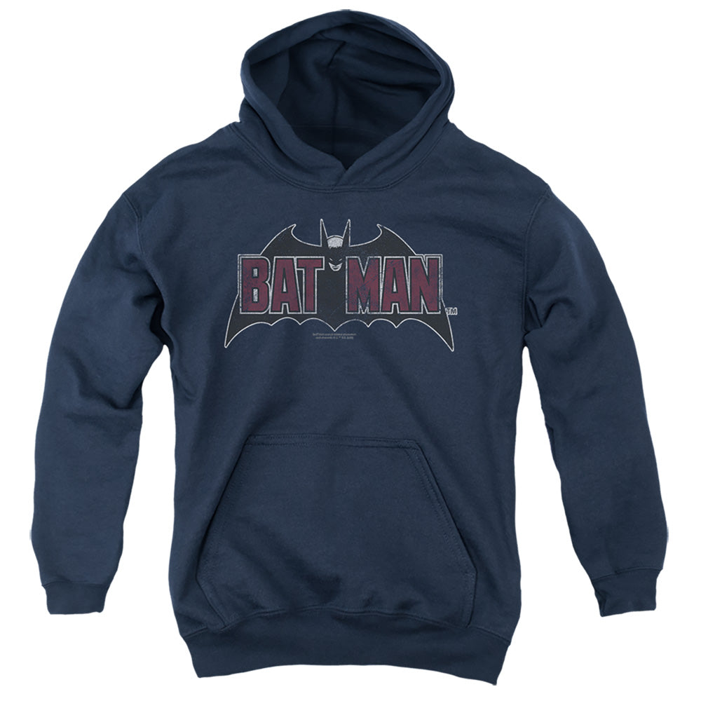 The Batman (2022) Vintage Bat Logo On Navy - Youth Hoodie Youth Hoodie (Ages 8-12) Batman   