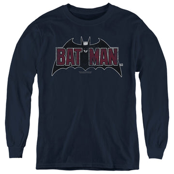Navy youth long sleeve t-shirt with The Batman (2022) Vintage Bat Logo On Navy graphic