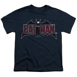 The Batman (2022) Vintage Bat Logo On Navy - Youth T-Shirt Youth T-Shirt (Ages 8-12) Batman   