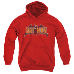 The Batman (2022) Vintage Bat Logo On Red - Youth Hoodie Youth Hoodie (Ages 8-12) Batman   