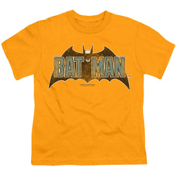 The Batman (2022) Vintage Bat Logo On Gold - Youth T-Shirt Youth T-Shirt (Ages 8-12) Batman   