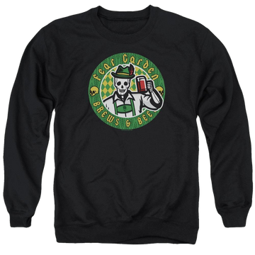 Black men's crewneck sweatshirt with Hell Fest Fear Garden graphic