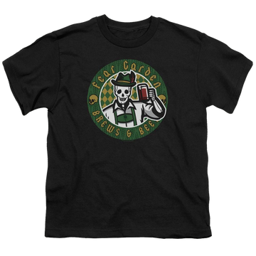 Black youth t-shirt for ages 8 to 12 with Hell Fest Fear Garden graphic