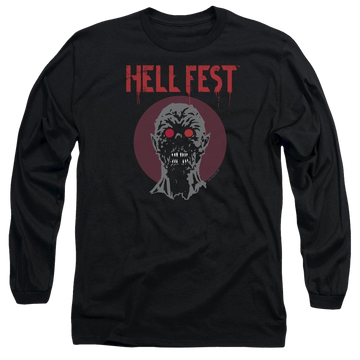 Black men's long sleeve t-shirt with Hell Fest Logo graphic