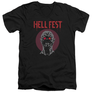 Black men's v-neck t-shirt with Hell Fest Logo graphic