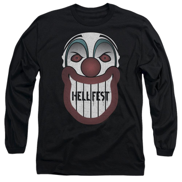 Black men's long sleeve t-shirt with Hell Fest Facade graphic