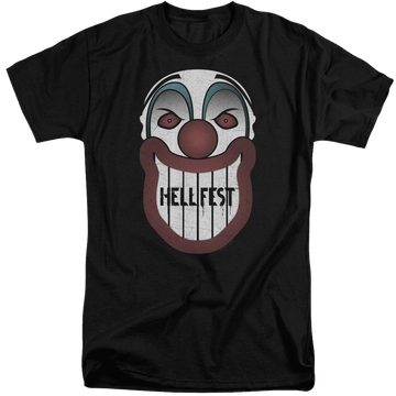 Black men's tall fit t-shirt with Hell Fest Facade graphic