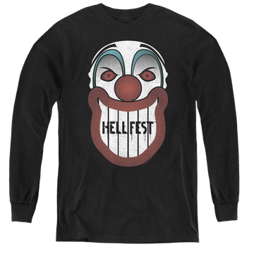Black youth long sleeve t-shirt with Hell Fest Facade graphic