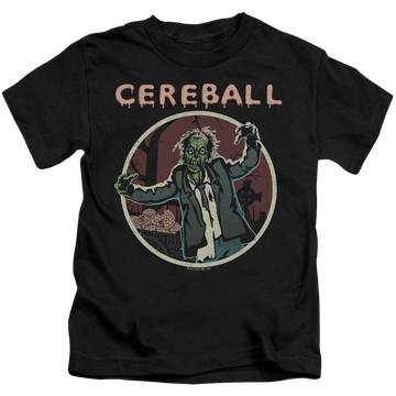 Black kid's t-shirt for ages 4 to 7 with Hell Fest Cereball graphic