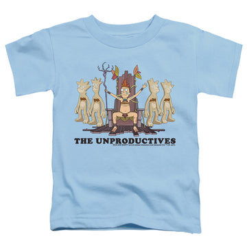 Light blue toddler t-shirt with Rick and Morty The Unproductives graphic