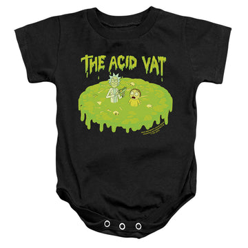 Black baby bodysuit with Rick and Morty The Acid Vat graphic