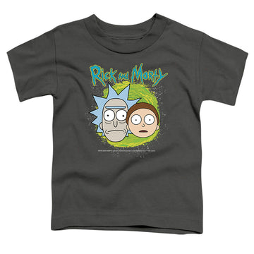 Charcoal toddler t-shirt with Rick and Morty Floating Heads graphic