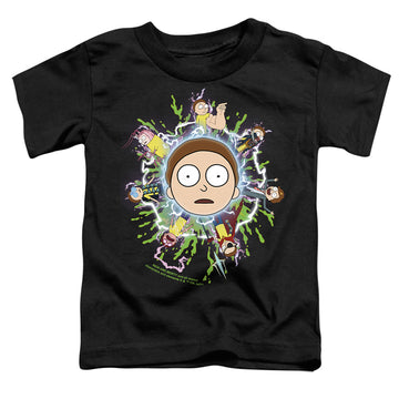 Black toddler t-shirt with Rick and Morty Multiple Morty graphic