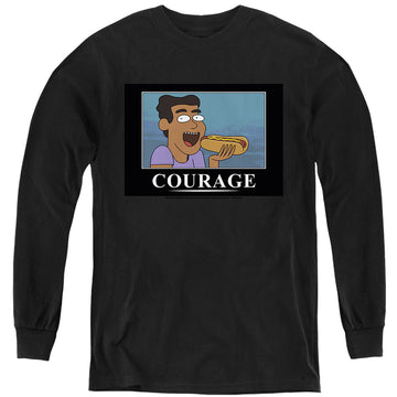 Black youth long sleeve t-shirt with Rick and Morty Courage Poster graphic