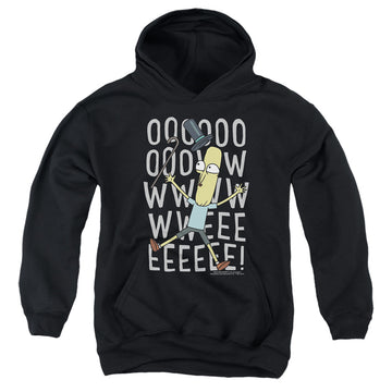 Black youth hoodie for ages 8 to 12 with Rick and Morty Oowweeeee graphic