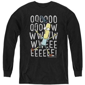 Black youth long sleeve t-shirt with Rick and Morty Oowweeeee graphic