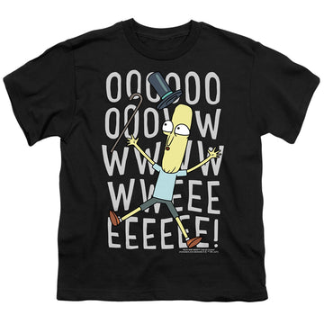 Black youth t-shirt for ages 8 to 12 with Rick and Morty Oowweeeee graphic