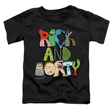 Black toddler t-shirt with Rick and Morty Illustrated Logo graphic