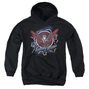 Black youth hoodie for ages 8 to 12 with Rick and Morty Phoenix Person graphic