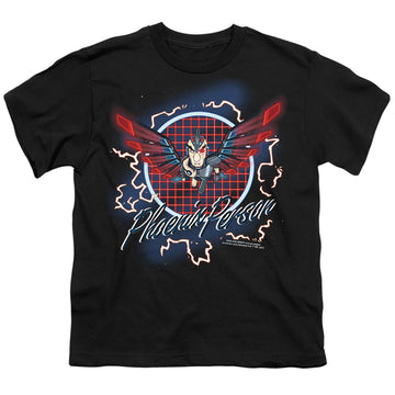Black youth t-shirt for ages 8 to 12 with Rick and Morty Phoenix Person graphic