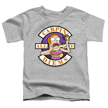 Athletic heather toddler t-shirt with Rick and Morty Carp En All Them Diems graphic