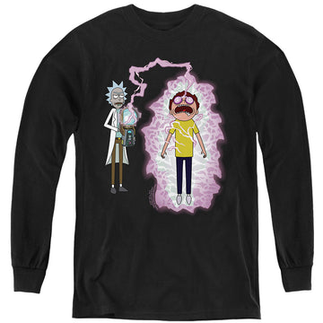 Black youth long sleeve t-shirt with Rick and Morty Morty Reboot graphic