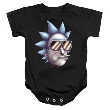 Black baby bodysuit with Rick and Morty Cool Rick Alternate Reality graphic