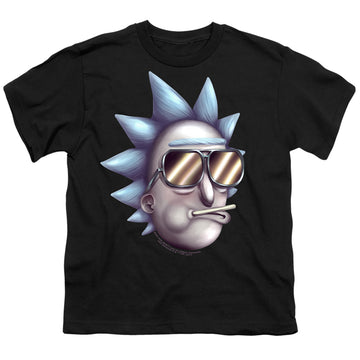 Black youth t-shirt for ages 8 to 12 with Rick and Morty Cool Rick Alternate Reality graphic