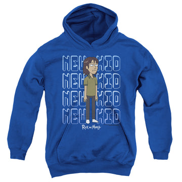 Royal youth hoodie for ages 8 to 12 with Rick and Morty Bruce Chutback graphic