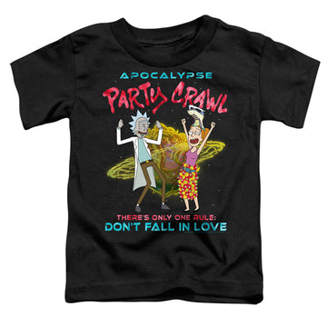 Black toddler t-shirt with Rick and Morty Apocalypse Party Crawl graphic
