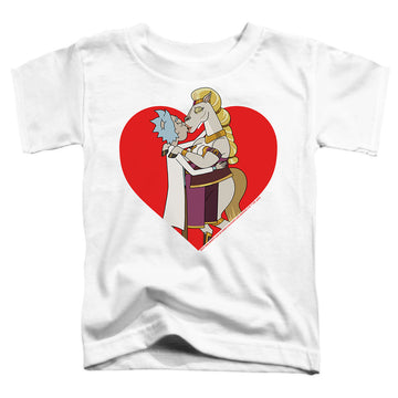 White toddler t-shirt with Rick and Morty Rick And Horse Kiss graphic