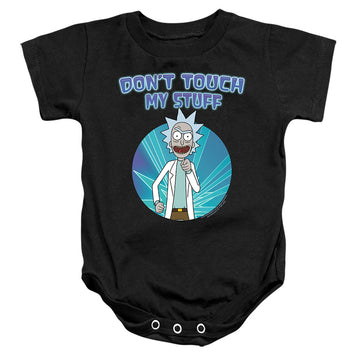 Black baby bodysuit with Rick and Morty Don't Touch graphic