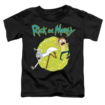 Black toddler t-shirt with Rick and Morty Portal graphic