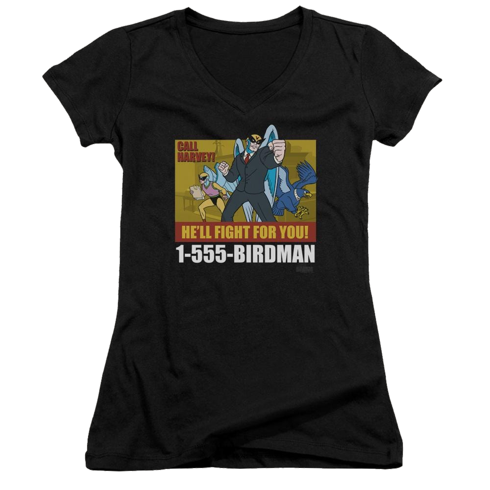 Harvey Birdman Birdman Ad - Juniors V-Neck T-Shirt Juniors V-Neck T-Shirt Harvey Birdman   