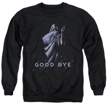 Black men's crewneck sweatshirt with Hasbro Ouija Board Good Bye graphic