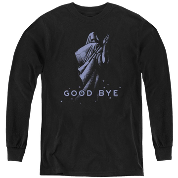 Black youth long sleeve t-shirt with Hasbro Ouija Board Good Bye graphic