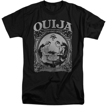 Black men's tall fit t-shirt with Hasbro Ouija Board Two Player graphic