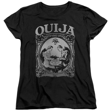 Black women's t-shirt with Hasbro Ouija Board Two Player graphic