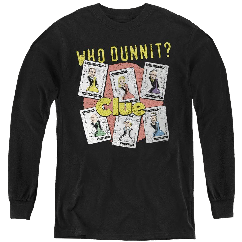 Hasbro Gaming Clue Who Dunnit - Youth Long Sleeve T-Shirt Youth Long Sleeve T-Shirt Clue   