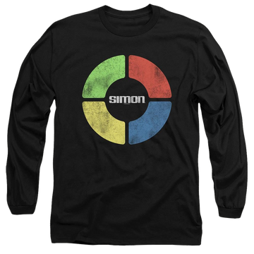 Black men's long sleeve t-shirt with Hasbro Gaming Simon Says graphic