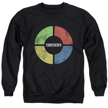 Black men's crewneck sweatshirt with Hasbro Gaming Simon Says graphic