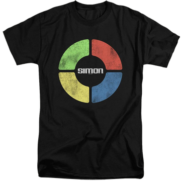Black men's tall fit t-shirt with Hasbro Gaming Simon Says graphic