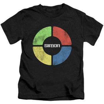 Black kid's t-shirt for ages 4 to 7 with Hasbro Gaming Simon Says graphic